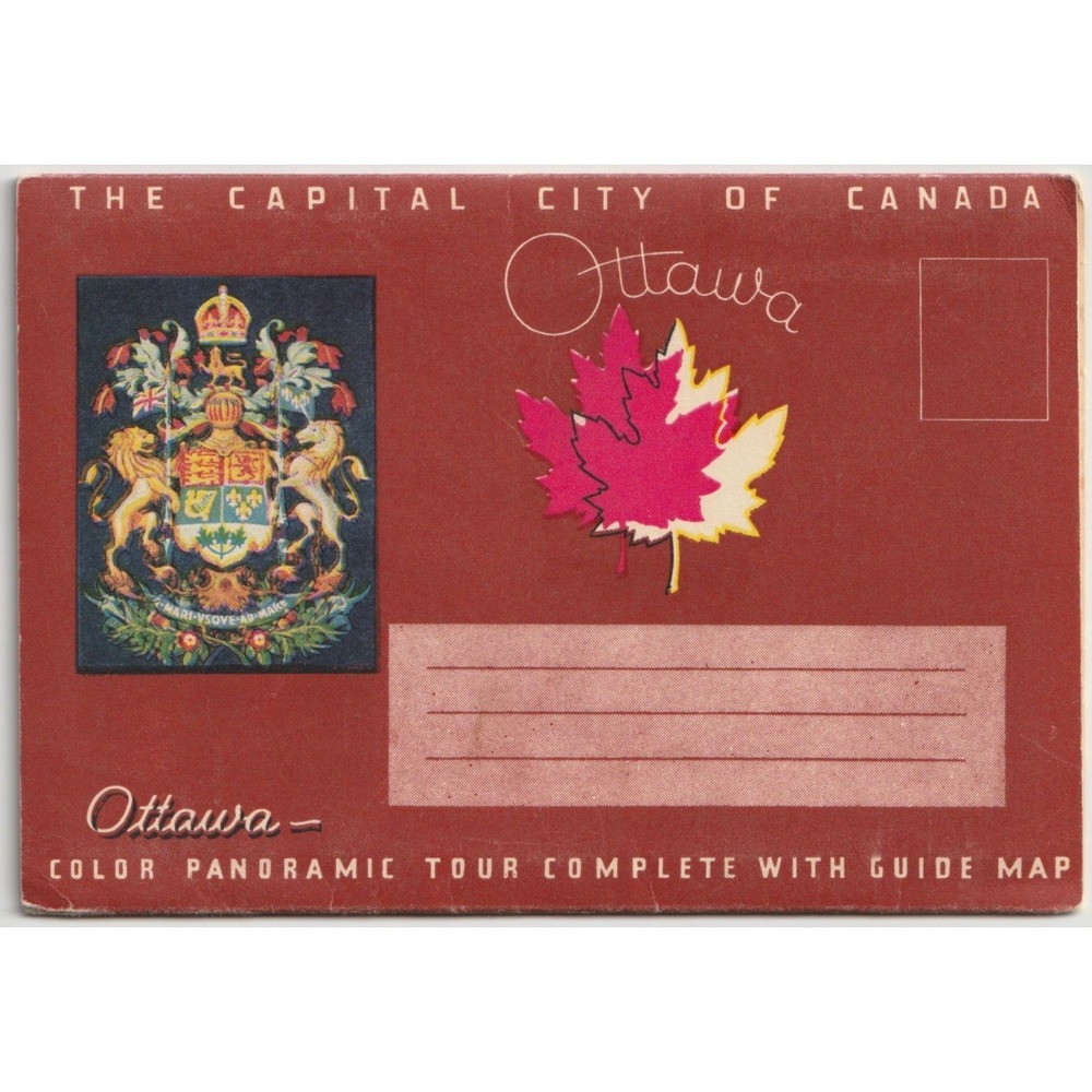 Ottawa Ontario Canada Souvenir Mailer Postcard Color Panoramic Tour Guide Map